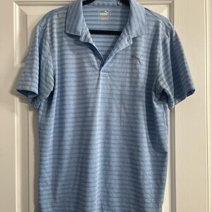Puma Men's Light Blue Striped Polo